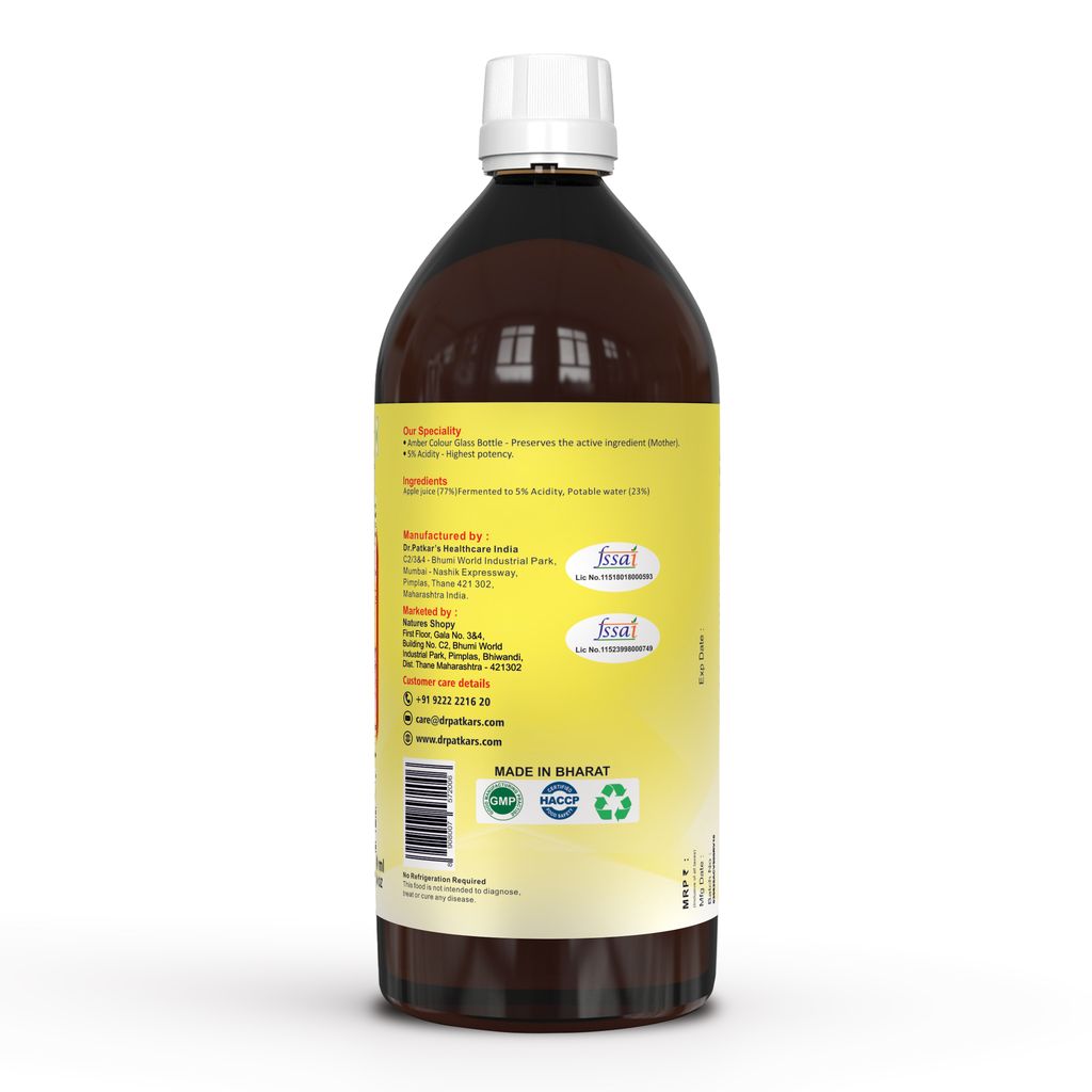 Dr. Patkar's Apple Cider Vinegar with Mother Vinegar | Unfiltered & Undiluted | Suitable for Weight Management & Improved Immunity (With Mother) 500ml (Pack of 2) view 2