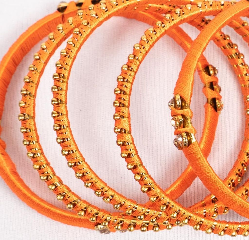 Orange Silk Thread Bangle Set of 4 view 2