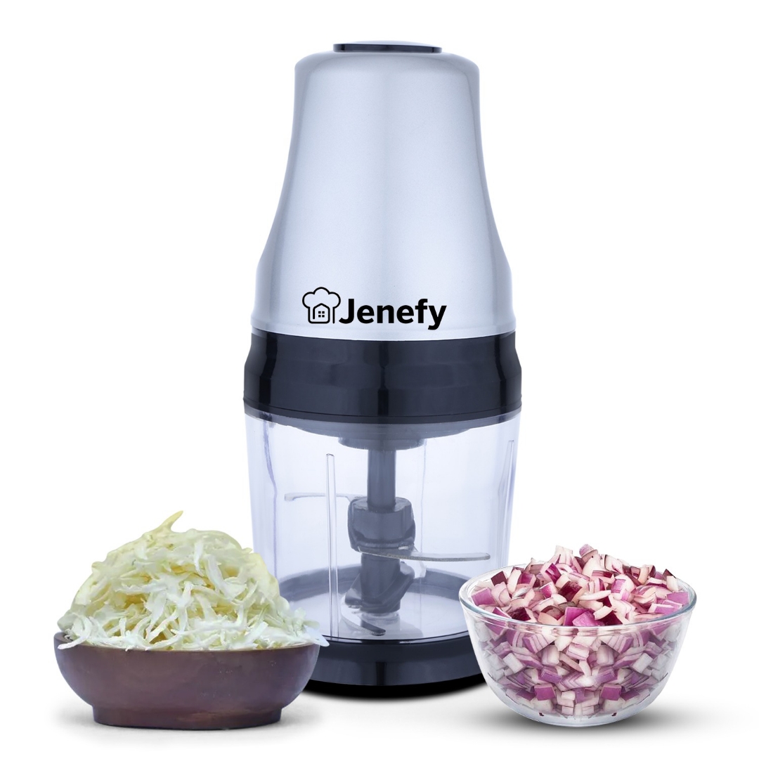 Jenefy Electric Vegetable Chopper for Kitchen 275 Watts Copper Motor 500 ml Bowl For Chop Mince Puree & Whisk 4 Bi Level Stainless steel Blade for Chopping Vegetable and Fruits Grey view 2