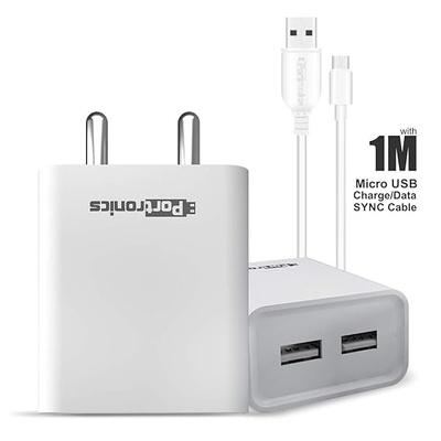 Portronics Adapto 66 2.4A 12w Dual USB Port 5V/2.4A Wall Charger,Comes with 1M Micro USB Cable, USB Wall Charger Adapter for iPhone view 2