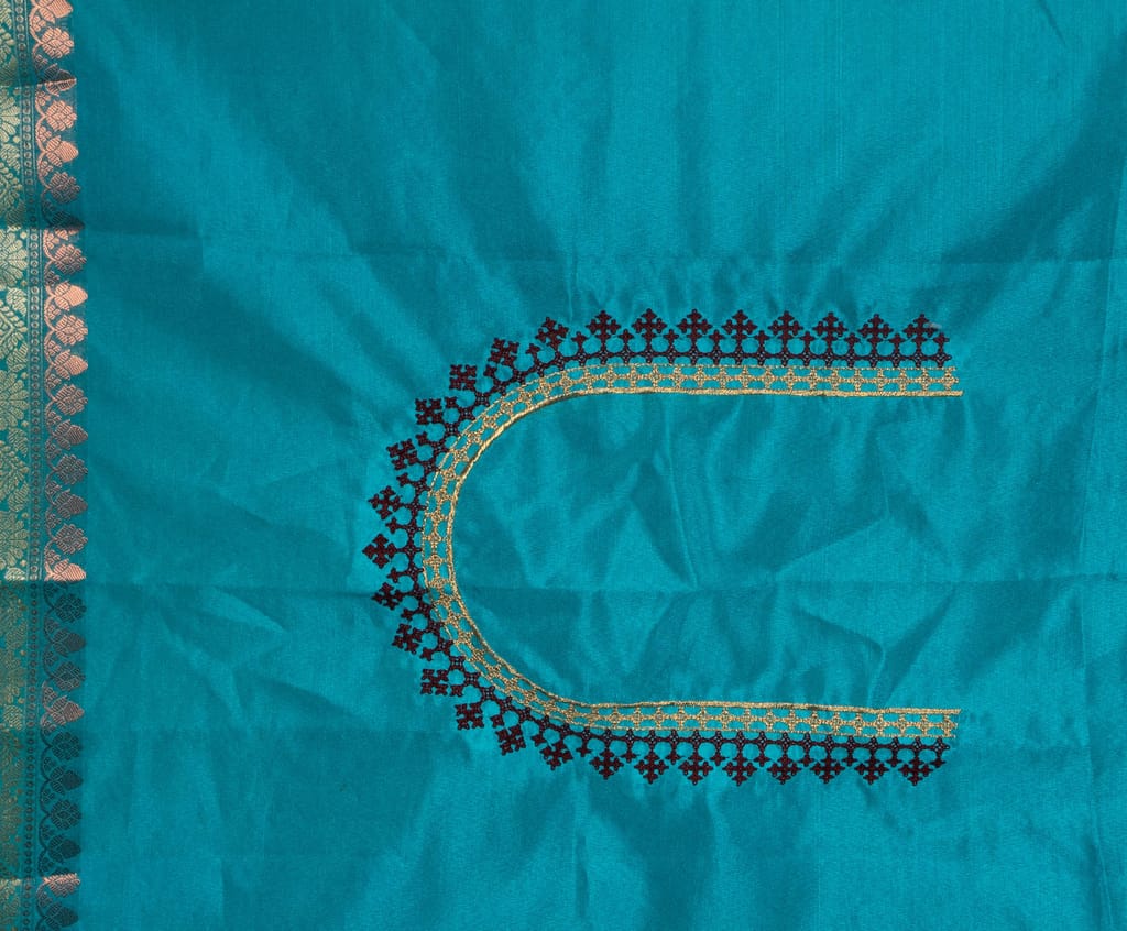 Light Blue Saree With Heavy Zari Embroidery Work view 2