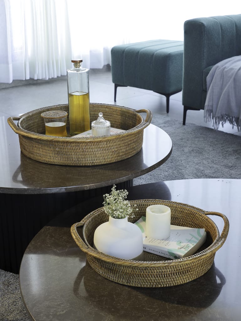 RATTAN ROUND TRAY WITH HANDLES view 2
