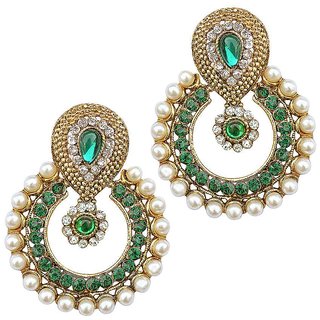 Women Jewellery Kundan Ramleela Green AD Pearl Earrings Wedding Jewellry view 2