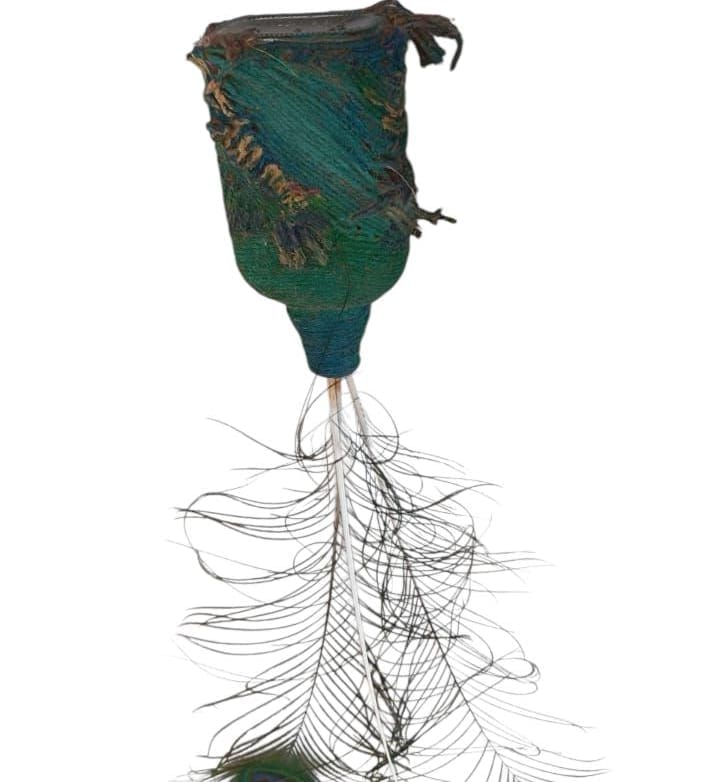 Unique Hand-Painted Vase with Peacock Feather view 2