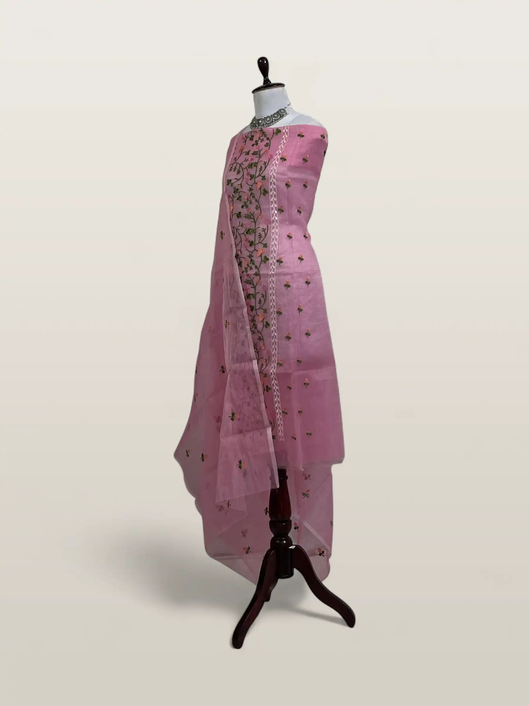 Kota Doria Dress Material Onion Pink Floral Jaal view 2