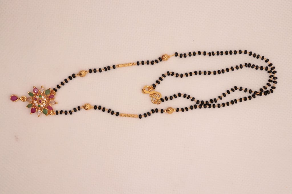 Black Beads Mangalsutra with Gold Pendant for Women view 2