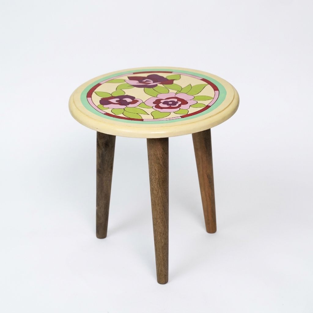 Wooden hand painted Coffee table flower design view 2