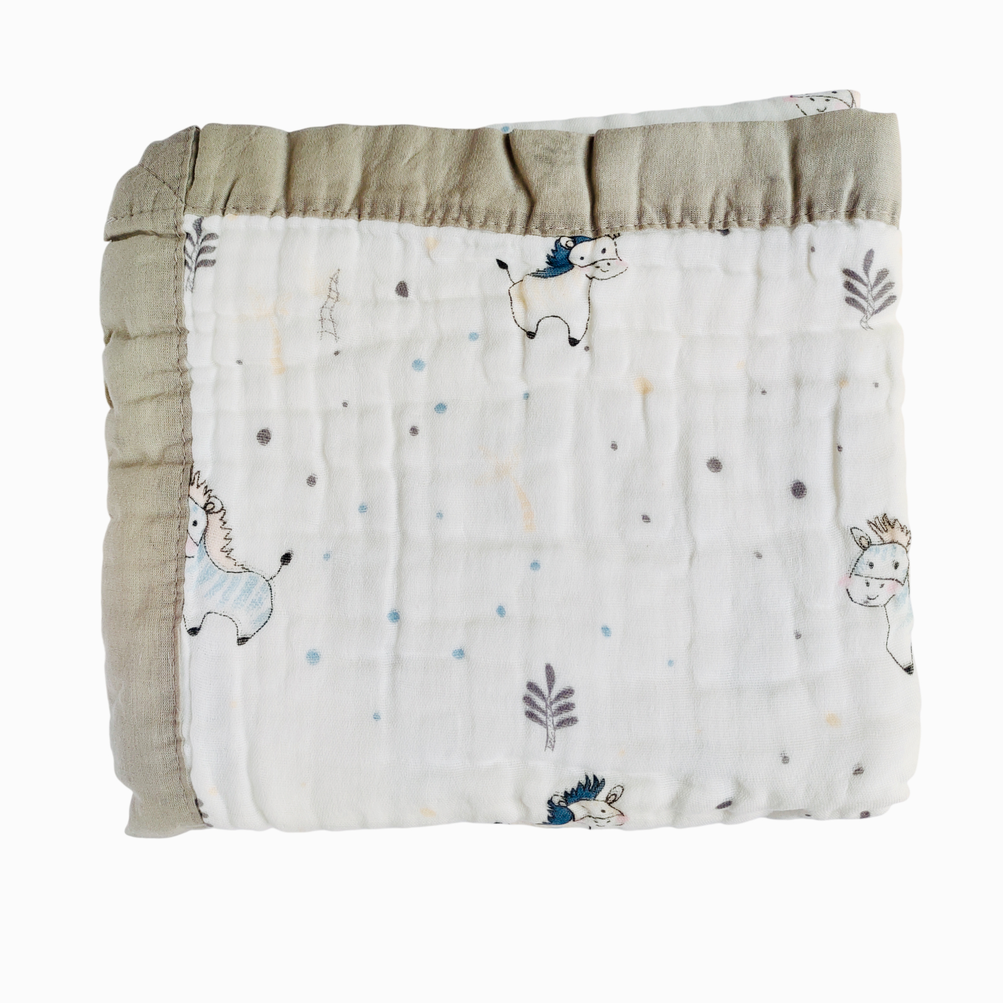 6-Layer Muslin Cotton Baby AC Blanket — Ultra-Soft, Breathable & Lightweight Blanket for Newborn to 6 Years, Stroller Cover & Crib Sheet (White and Khaki Beige)