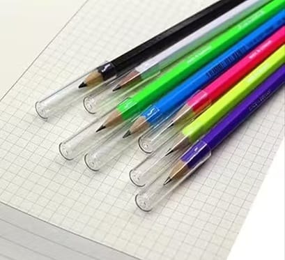 10 Pcs Colorful Plastic Pencil Caps & Extenders | Pencil Tip Protectors for Students | School & Office Stationery Pack of 10 view 2