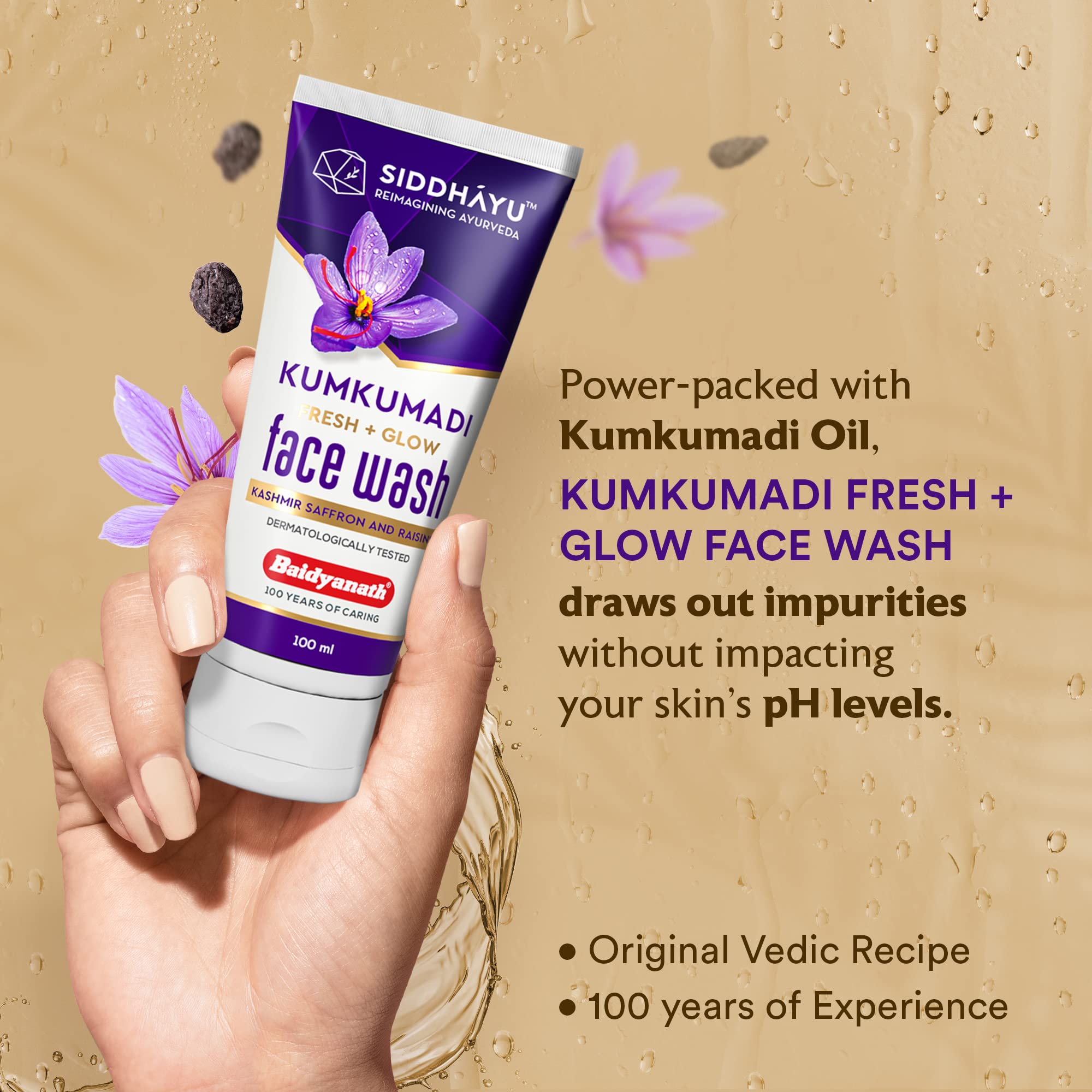 Baidyanath Siddhayu Kumkumadi Fresh plus Glow Face Wash 100 Ml view 2