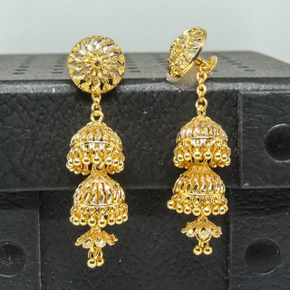 Traditional 1gm gold and micron plated jhumkis view 2