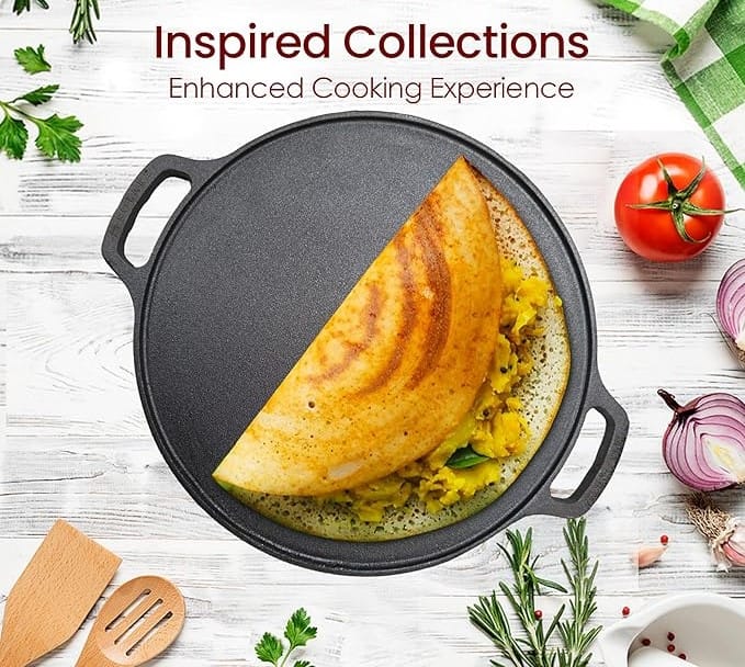 NAKSHATHRA - Cast Iron Dosa Tawa - 10 Inch Pre-Seasoned Flat Griddle Pan for Making South Indian Dosas, Uttapams, Pancakes, Crepes, and More view 2