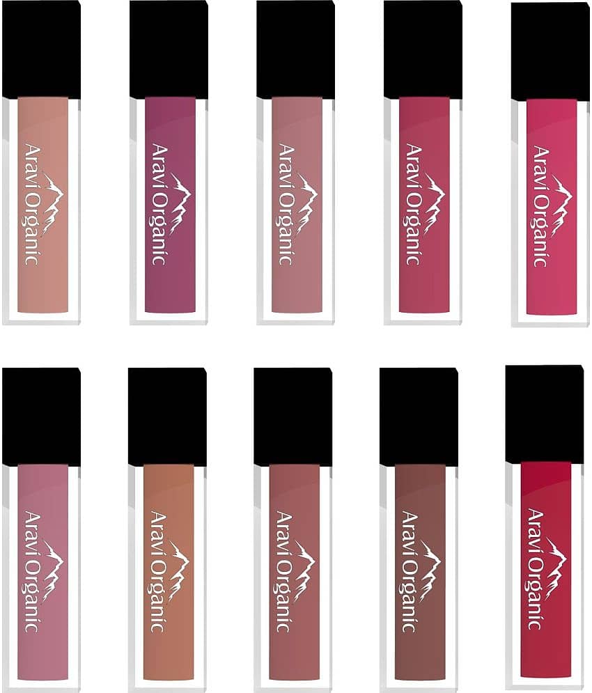 Aravi Organic Soft Matte Long Stay Liquid Lipstick With Vitamin E - 15 ml (Mixed Shade-Pack Of 10) view 2