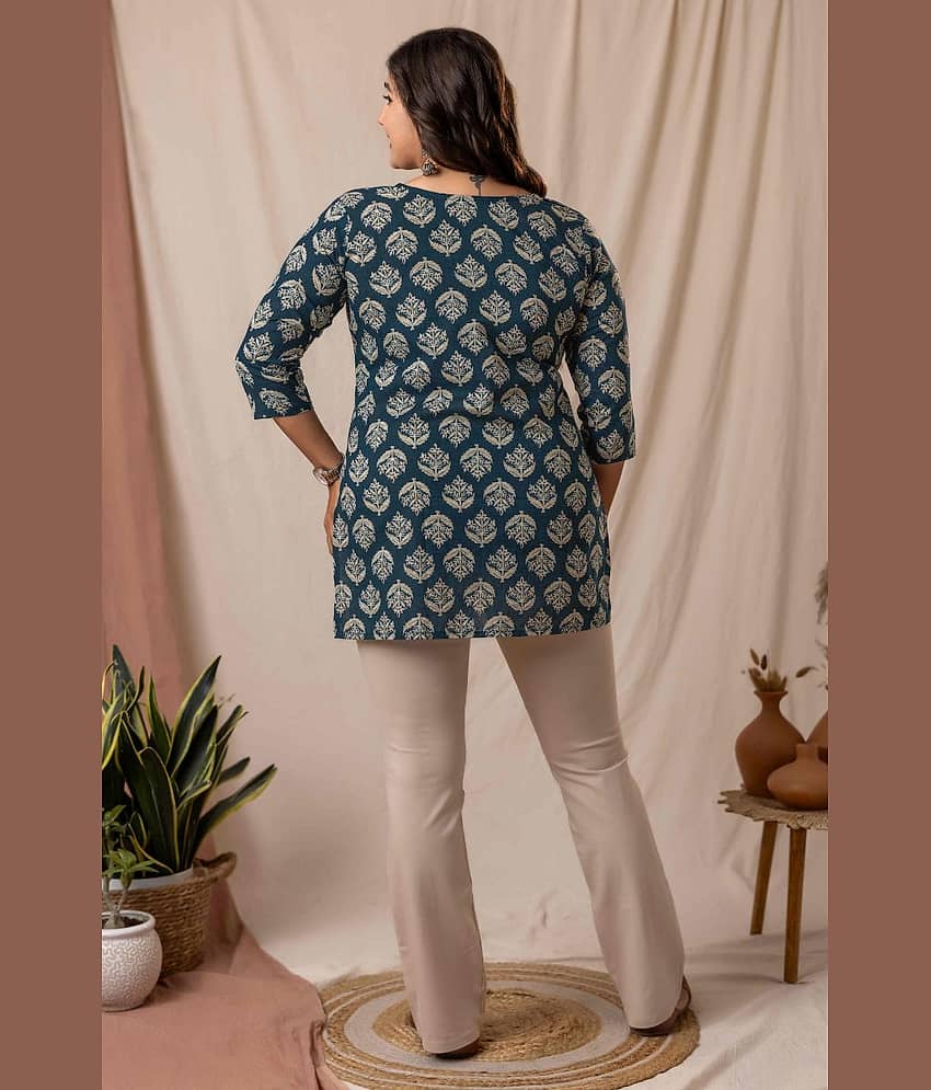 AMTHI Women Cotton Printed Straight Kurti ( Teal ) view 2