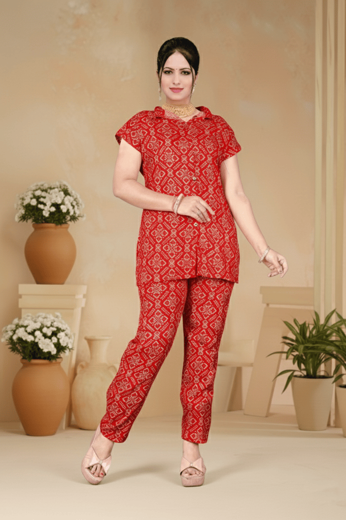 PickCell Delta Fabric Chundai Coord Set for Women | Red view 2