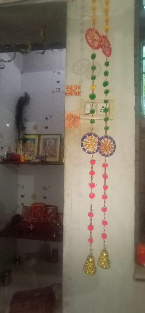 Festive Handcrafted Hanging Pompom 2 Chakri, Garland, Bandarwal, Torans for Diwali, Navratri, and Wedding. view 2