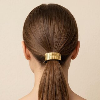 Kimti Hair Tie (Gold, Grid Texture Gold Hair Tie) view 2