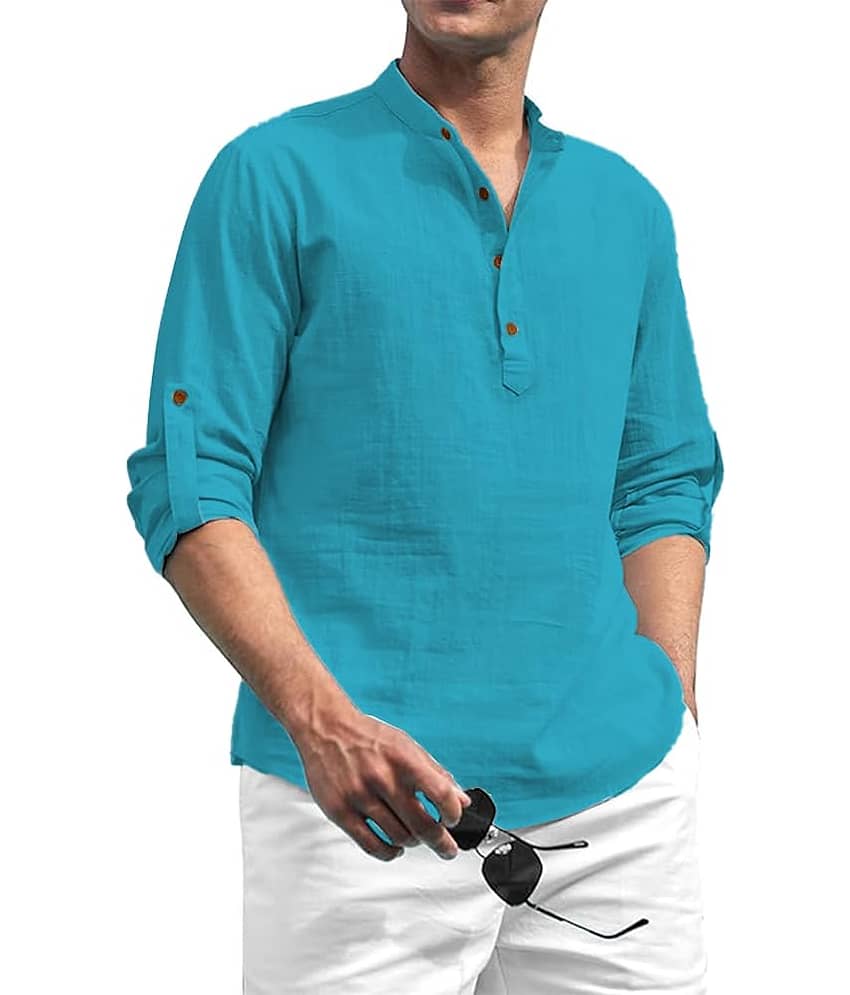Vida Loca Light Blue Cotton Blend Men's Shirt Style Kurta ( Pack of 2 ) view 2