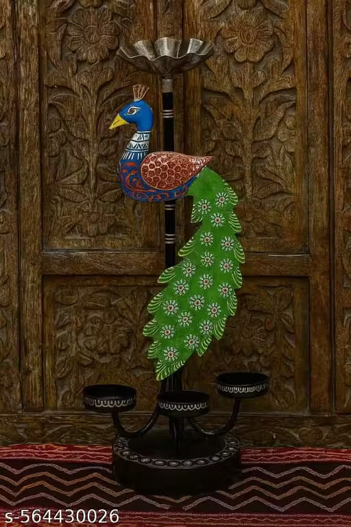 Handcrafted Metal Peacock Candle Holder Home Temple Decor for Dewali Decoration Diwali Gift Pooja Room Decor view 2