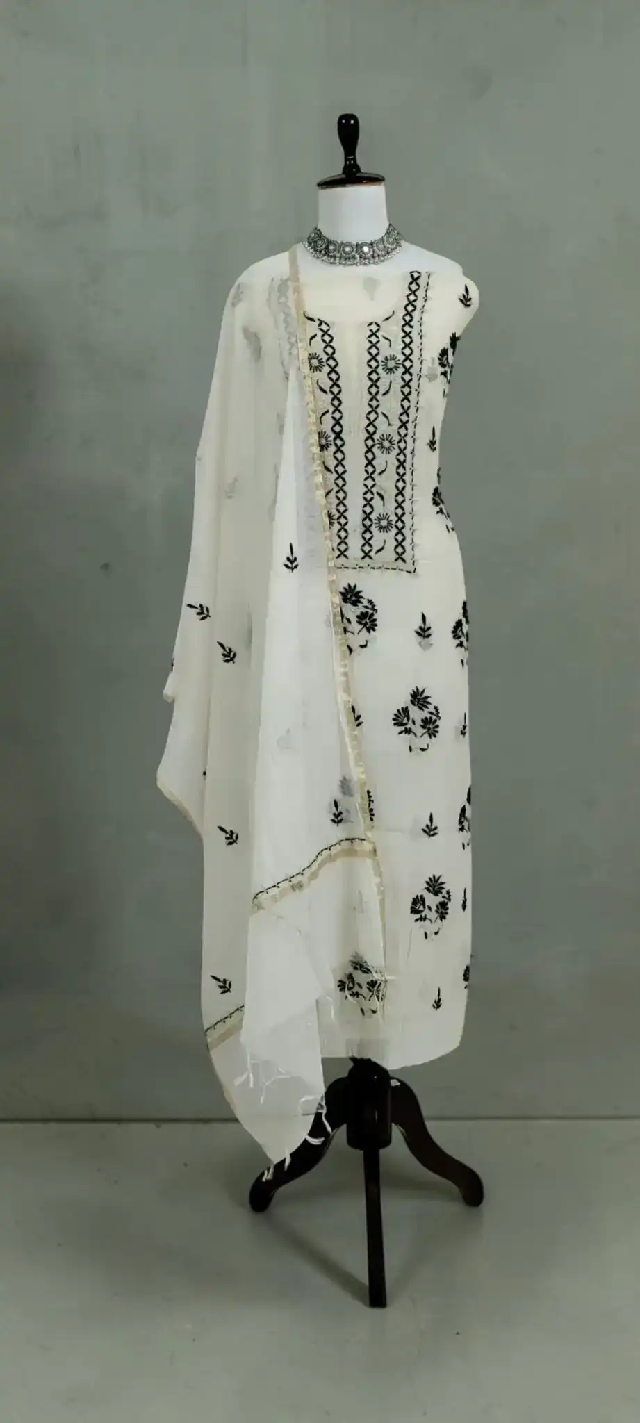Lucknow Chikankari Hand-Embroidered Mul Cotton Dress Material