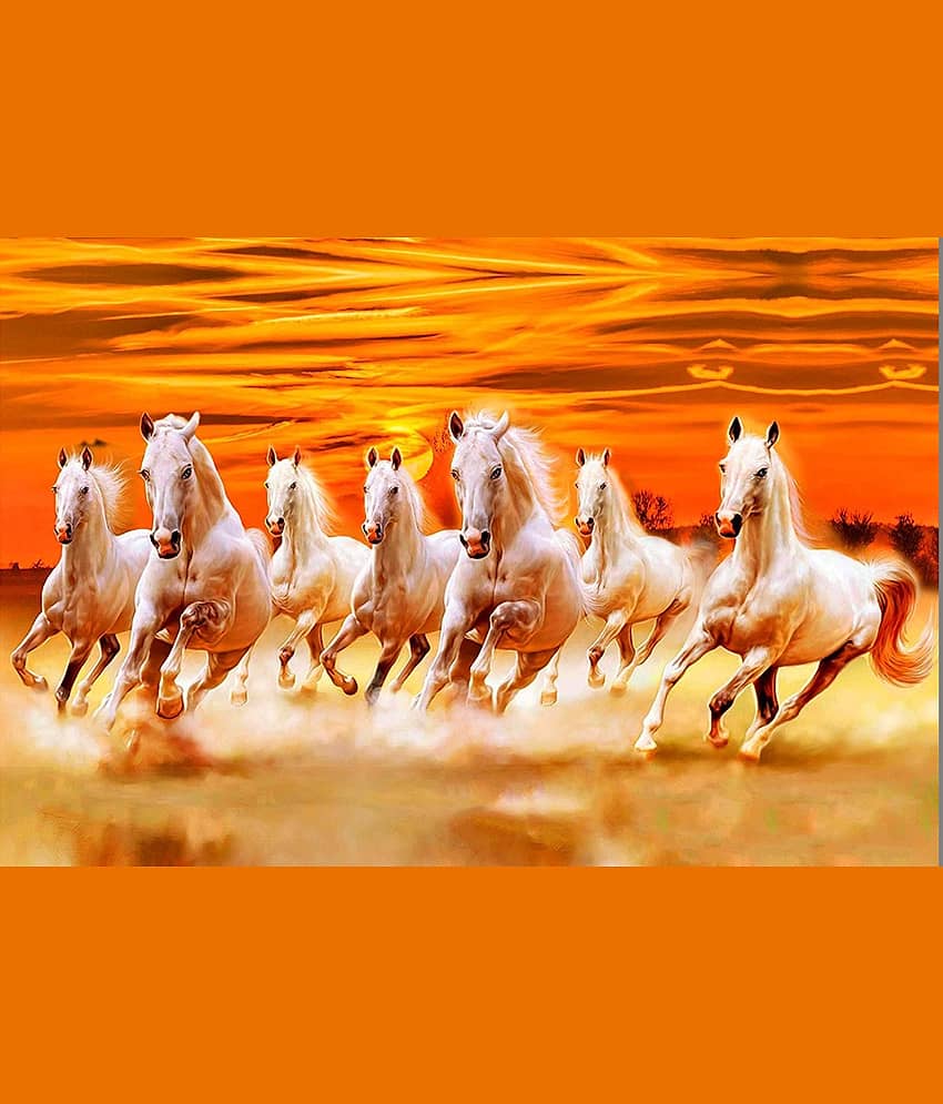wallpics vastu 7 lucky horse running at sunrise Vinyl Wall Poster Without Frame