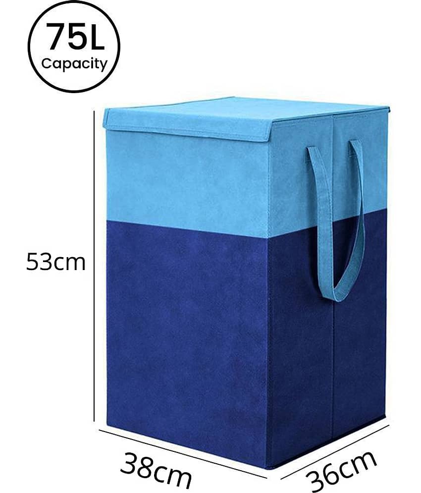 75 L Foldable Storage Box/Laundry Bag for Clothes|Toy Storage Box with Lid & Handle,Beige & Purple (Pack of 1 ) view 2