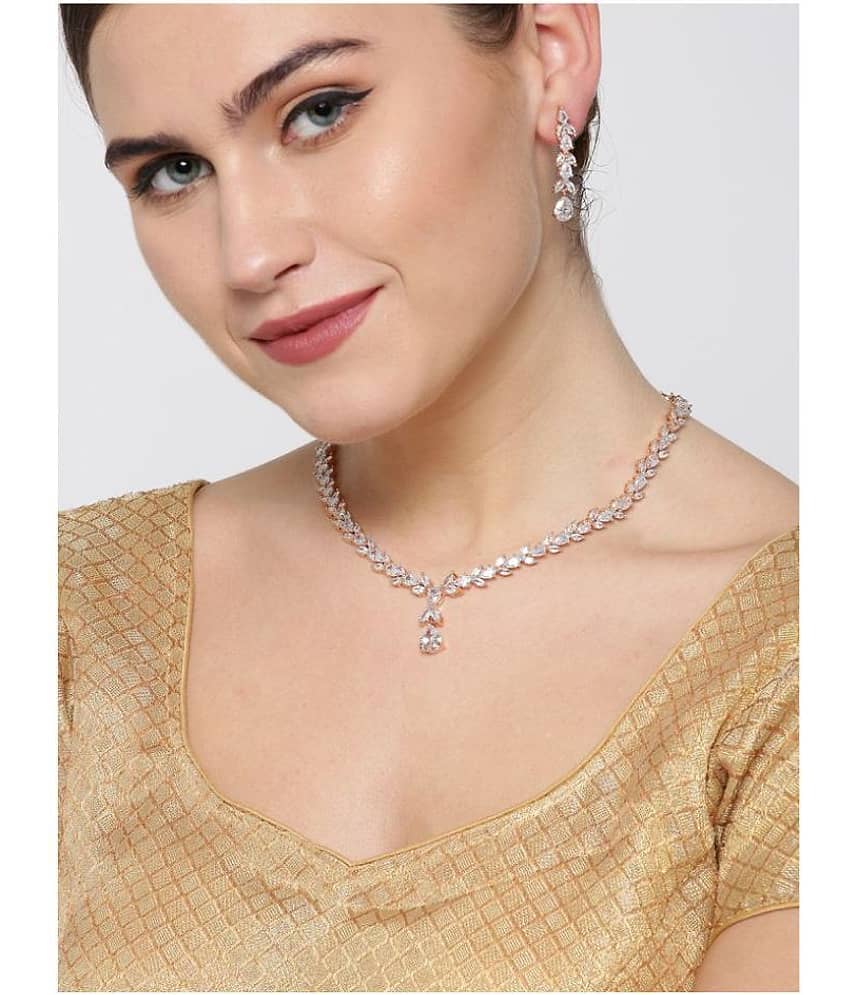Priyaasi - White Brass Necklace Set ( Pack of 1 ) view 2