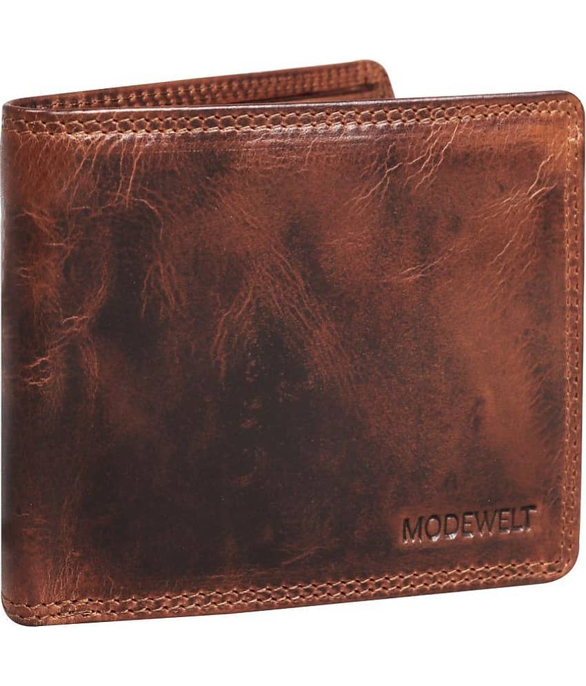 MODEWELT Tan Leather Men's Two Fold Wallet ( Pack of 1 ) view 2