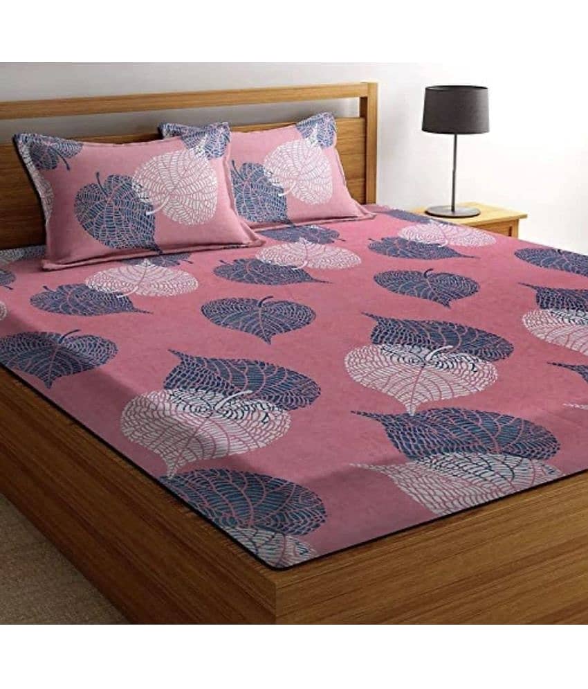 Neekshaa Cotton Floral Fitted Fitted bedsheet with 2 Pillow Covers ( Double Bed ) - Pink view 2