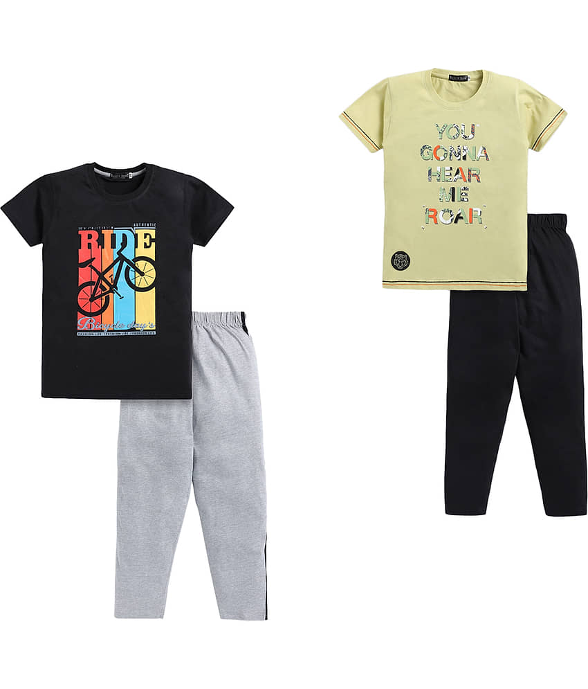 Todd N Teen Pack of 2 Boys Cotton T-Shirt & Trackpants Set ( Multicolor )