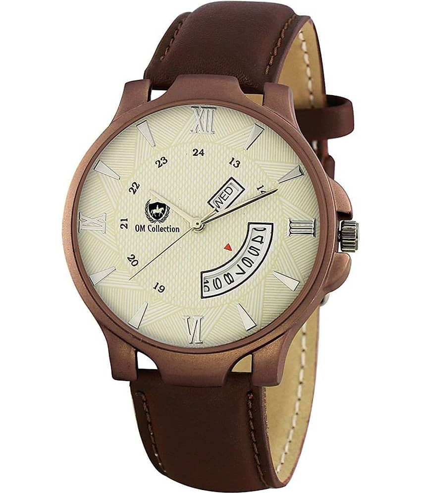 Om Collection - Brown Leather Analog Men's Watch
