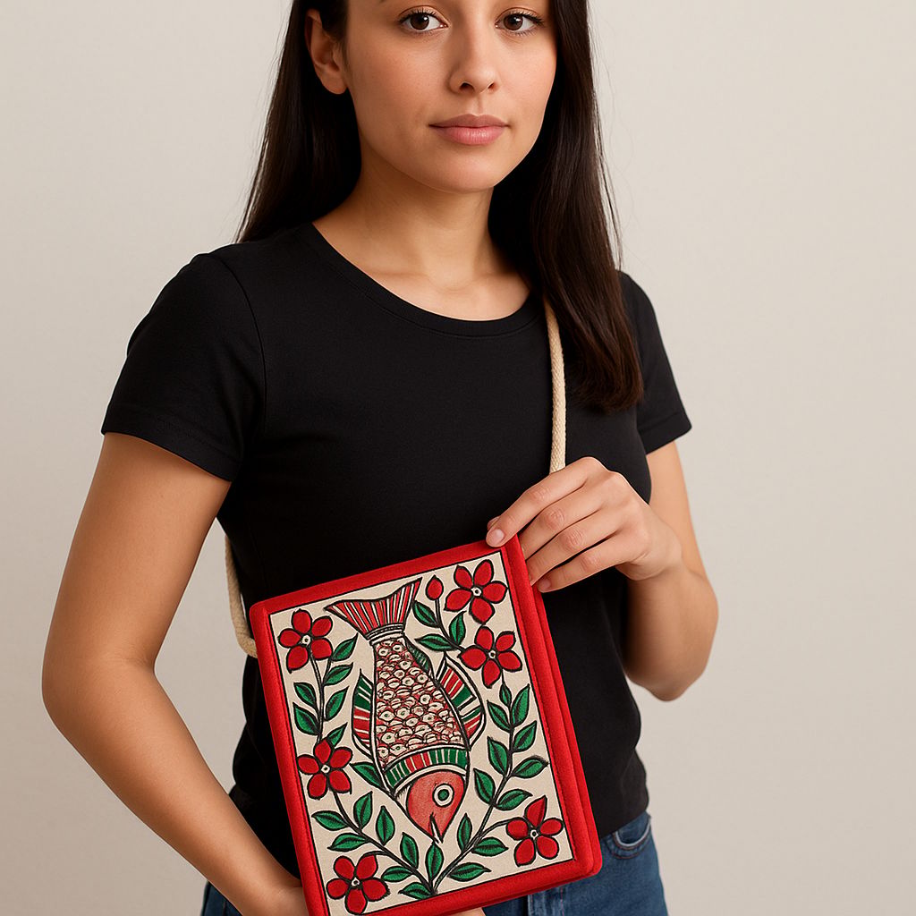 Fish Motif Hand-Painted Sling Bag