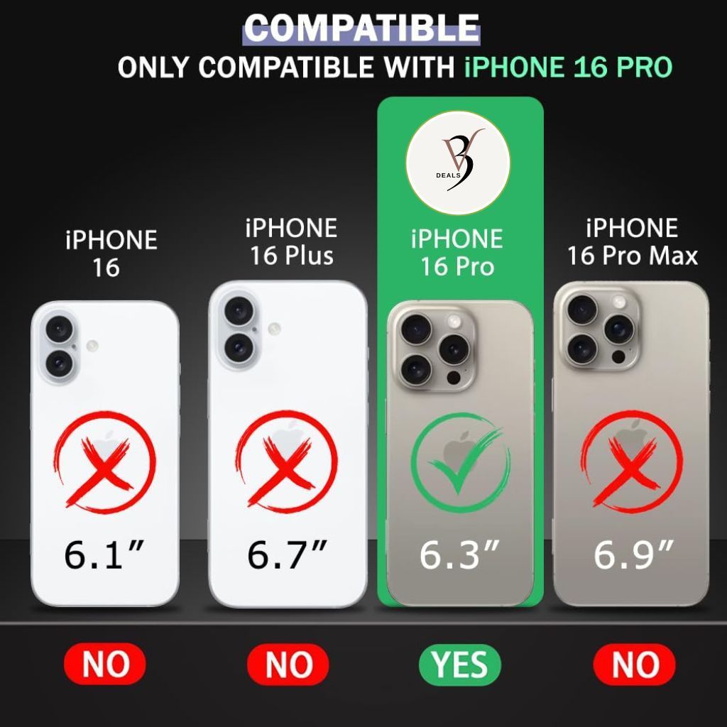 V3Deals Protective Hard Transparent Case Compatible with iPhone 16 Pro | Raised Camera Bump | Non-Yellowing Rigid PC Back | Shock Absorbing Corners (iPhone 16 Pro) view 2