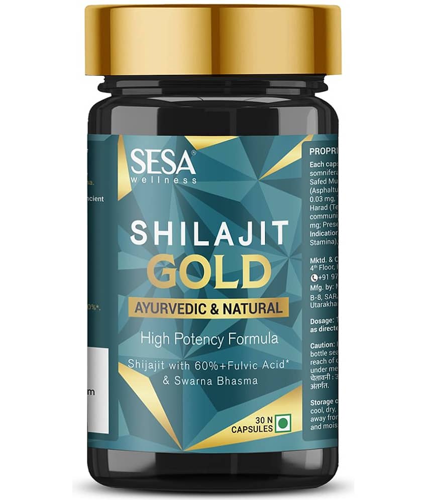 Sesa Shilajit Gold 30 Capsules | Shilajit with Gold Swarna Bhasma | Helps Boost Stamina & Power | 100% Ayurvedic