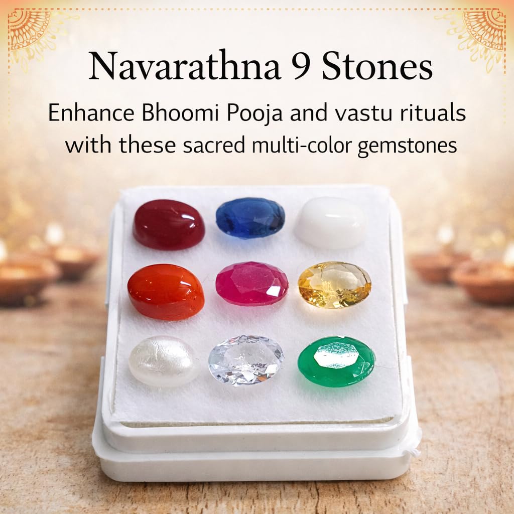 Navarathna Set Box for Bhoomi Pooja & Good Vastu | 7�5 mm | Pack of 2 Boxes (18 Stones) | Navratna 9 Stone Set as per Varna Shastra | Multi-Color Gemstones | ???? ???? view 2