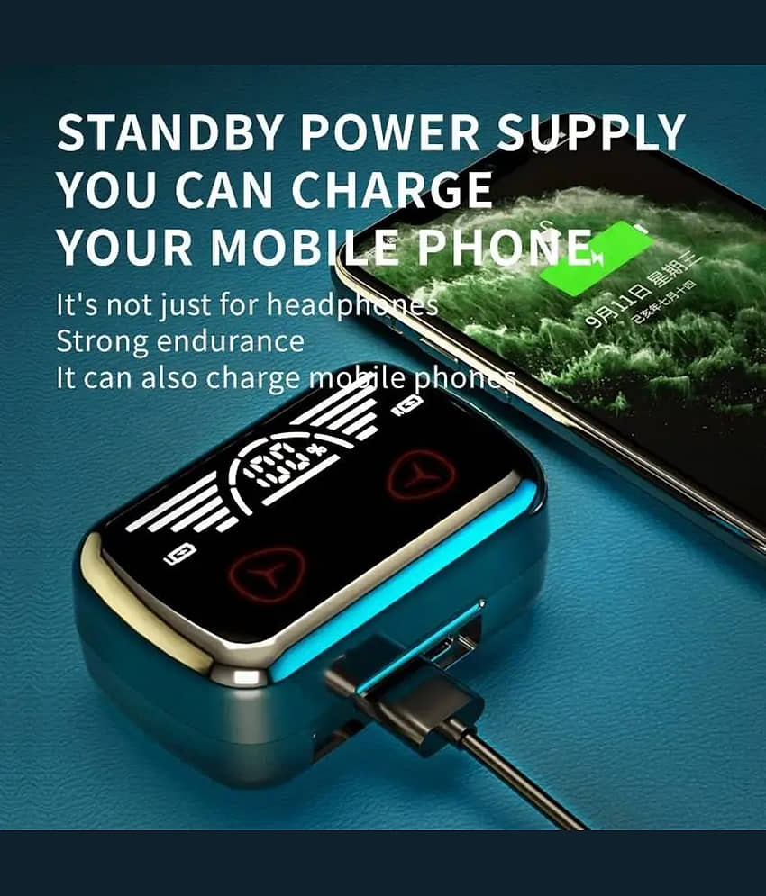 VEhop PowerBank Earbuds Bluetooth True Wireless (TWS) In Ear 45 Hours Playback Fast charging,Powerfull bass IPX4(Splash & Sweat Proof) Black view 2