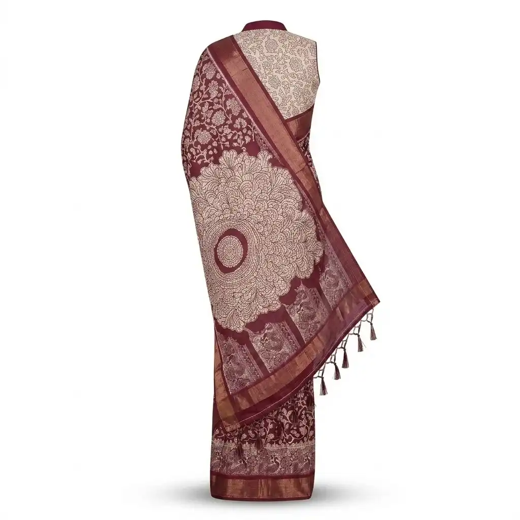 Sambalpuri Maroon Peacock Heritage Ikat Handloom Saree view 2
