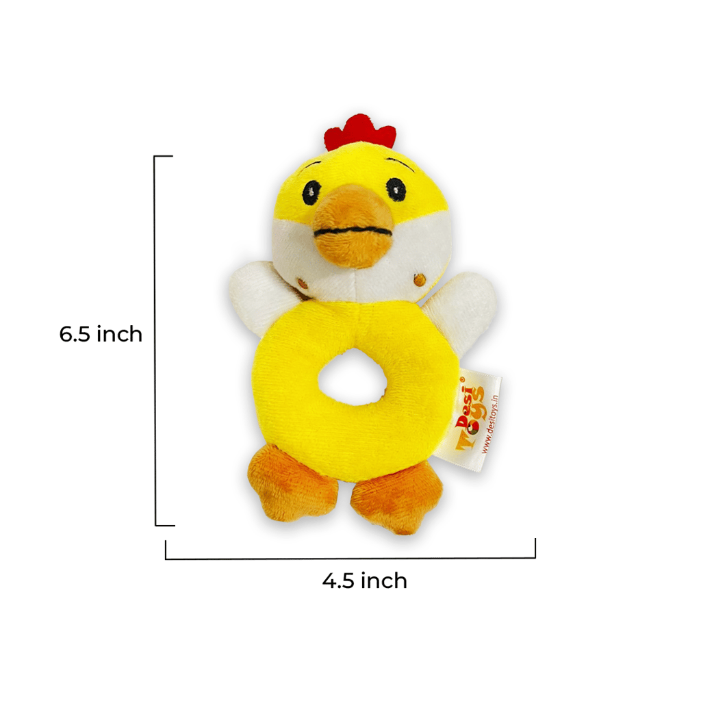Desi Toys Cute Chick face Rattle Soft Toy (Plush) for Baby with Round Handle. Safe Colourful & Sensory Infant Soft Toy view 2
