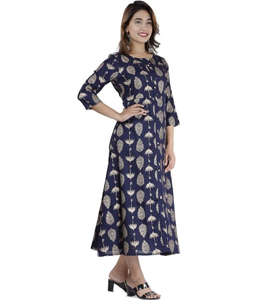 EXPORTHOUSE - Blue Rayon Women's Flared Kurti ( Pack of 1 ) view 2