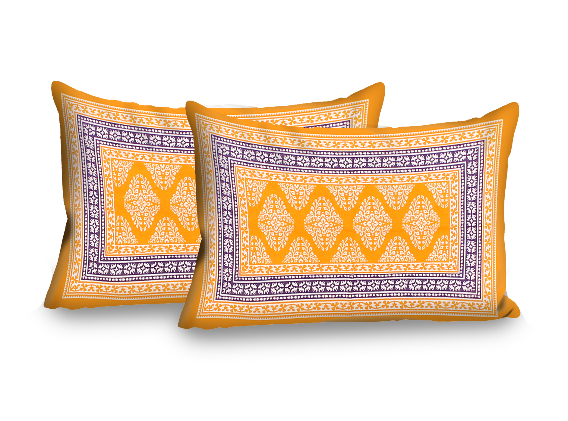 Lali Prints Jaipuri Yellow Printed Cotton 130 TC Queen Bedsheet with 2 Pillow Covers view 2