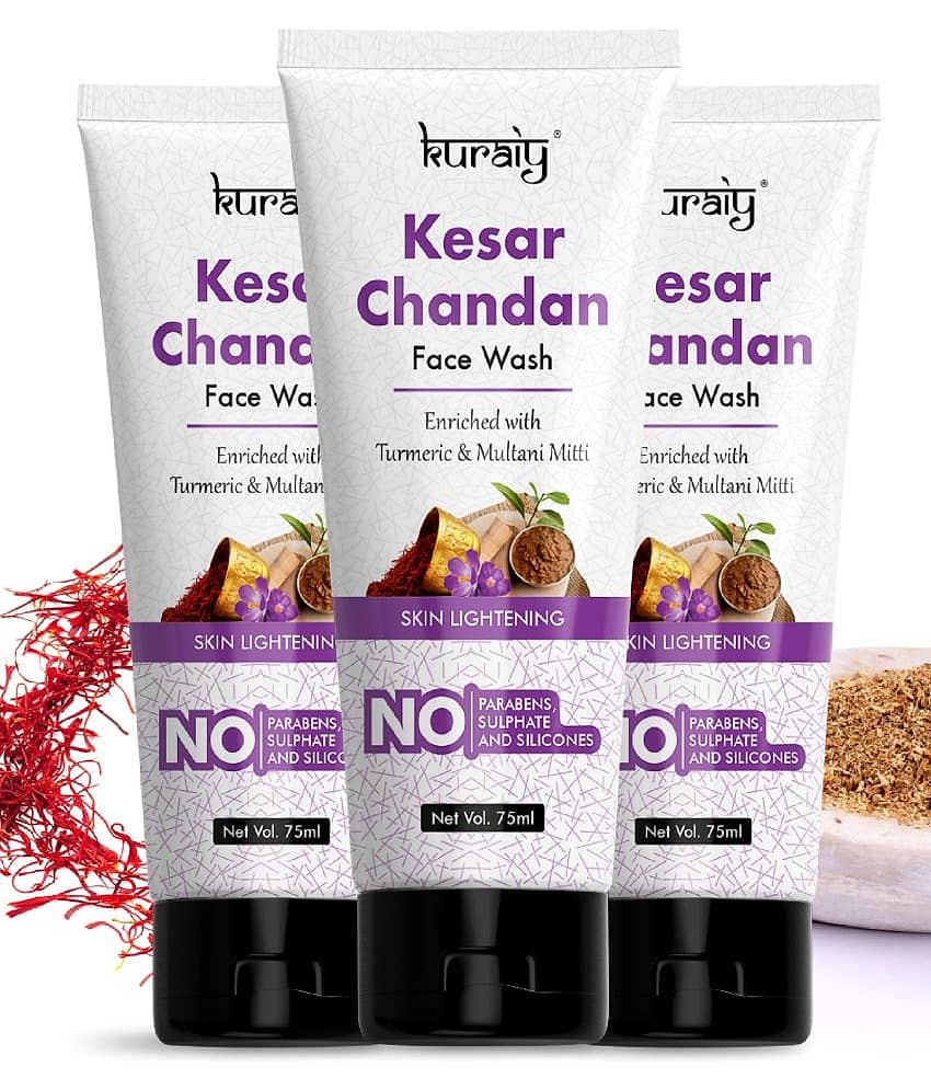 KURAIY Kesar Chandan Face wash For Glowing Skin, All Skin Types 75ml Each (Pack of 3)