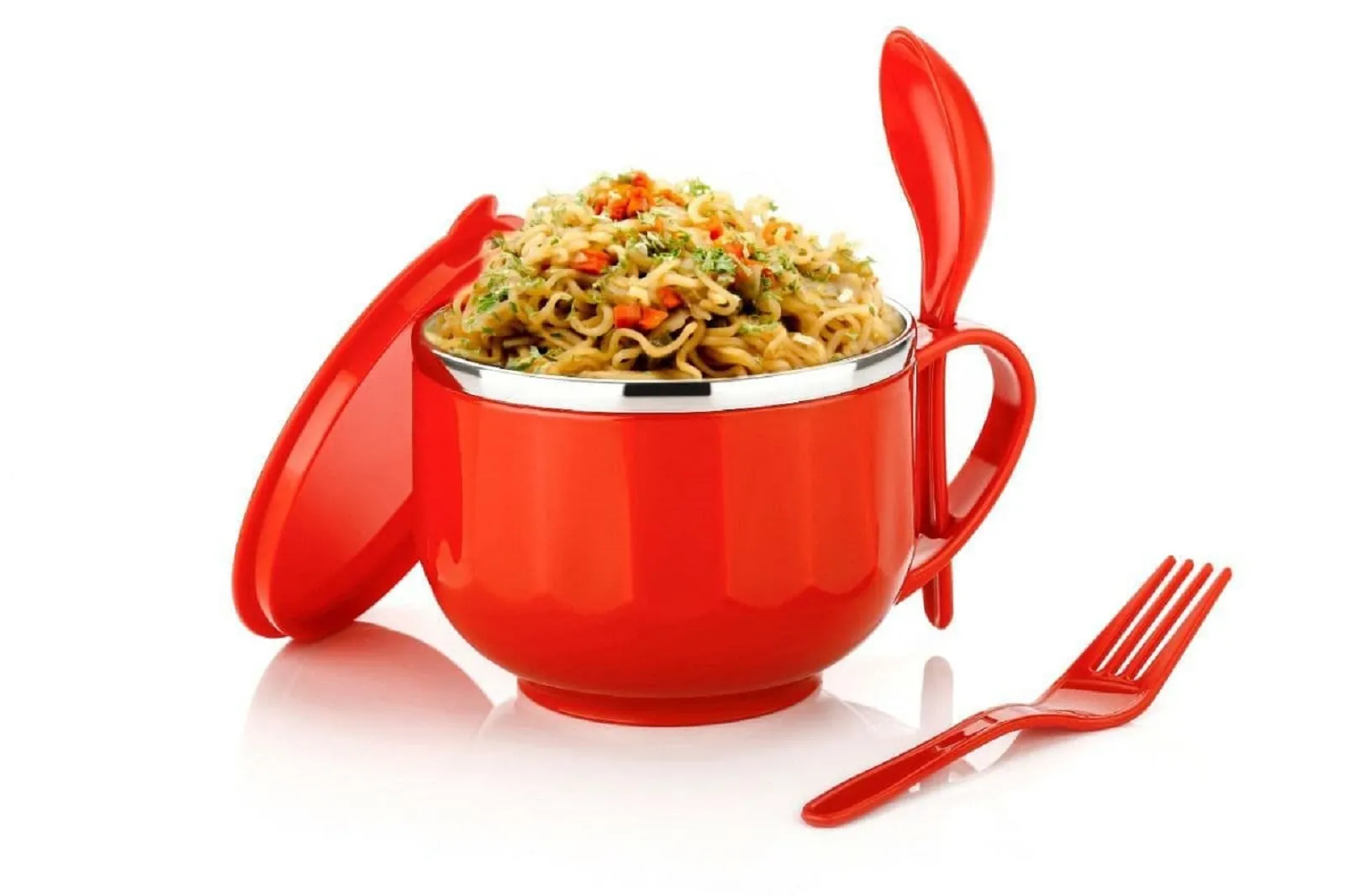 Maggi, Noodles & Soup Bowl with Fork & Spoon | Airtight Food Container for Pasta, Rice, view 2
