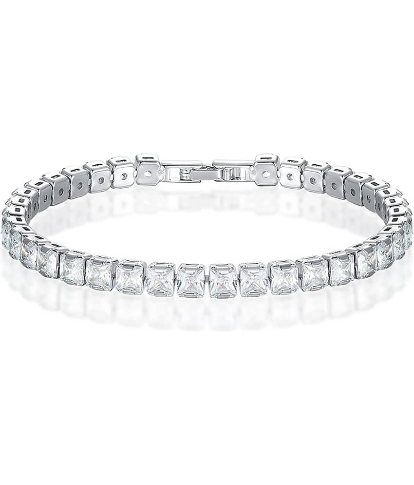 ZIVOM® Luxury Slim Classic Dainty Stylish Princess Cut Cubic Zirconia American Diamond Silver Tennis Bracelet For Women Girls view 2