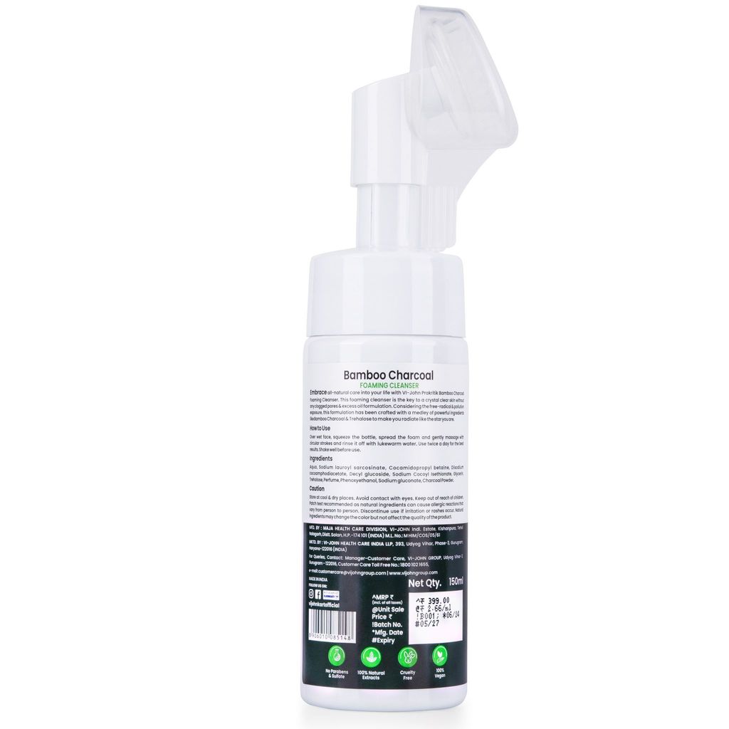 VI-JOHN PRAKRITIK Bamboo Charcoal Foaming , Removes Tan, 100% Natural Bio Actives - 150ml Face Wash (150 ml) view 2