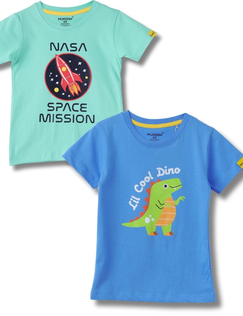 Boys T-Shirt All Aboard Blue / Biscay Green, Soft Cotton, Ages 2-6 (2pcs pack) view 2