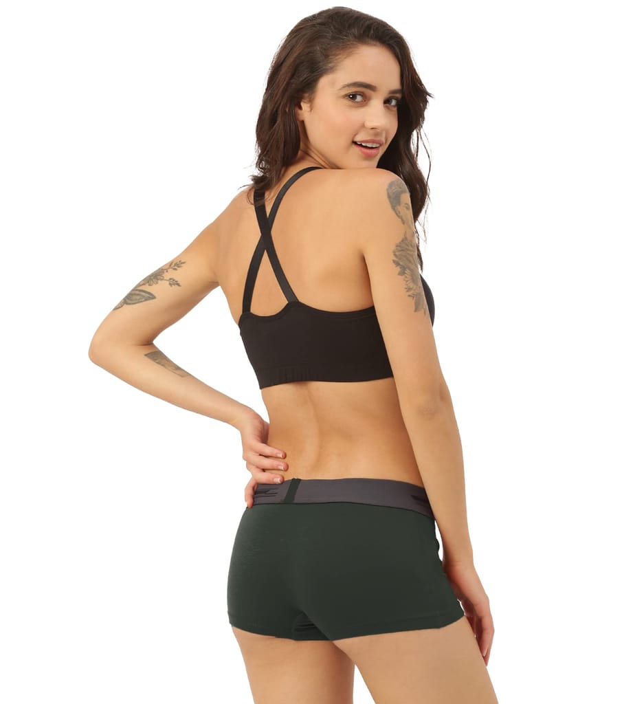 Freecultr Women's Underwear Antibacterial Micromodal Airsoft | Boy Short - Non-Itch, No Chafing, Sweat-Proof Comfort Pack of 1-Seaweed Green view 2
