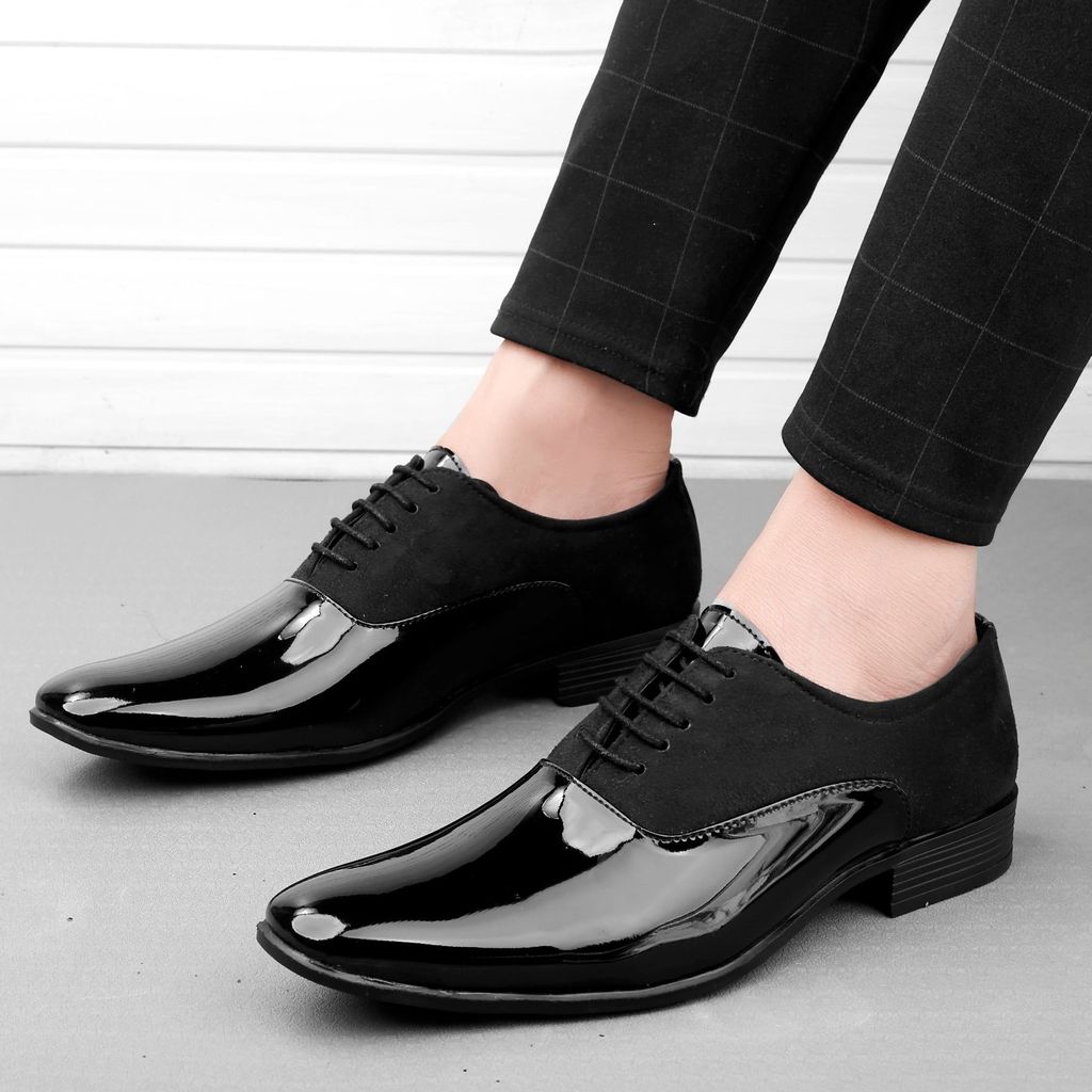 Bxxy's Faux Leather Semi Suede Classic Party Wear Lace-up Shoes for Men view 2