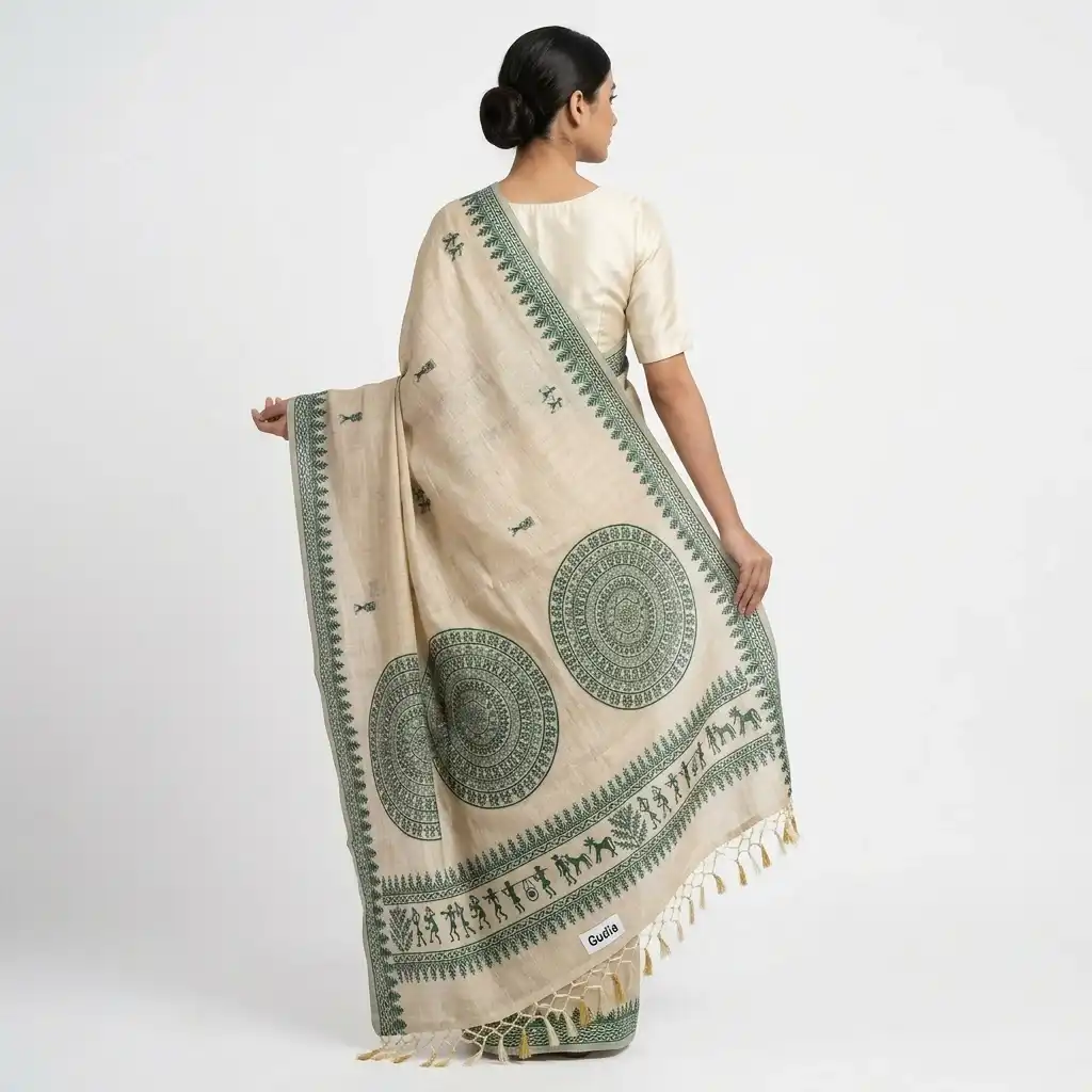 Tussar Cotton Sambalpuri Saree with Mandala Motifs view 2