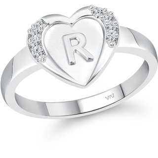 VFJ cz alloy Rhodium plated Valentine collection Initial"R"Letter in heart ring view 2