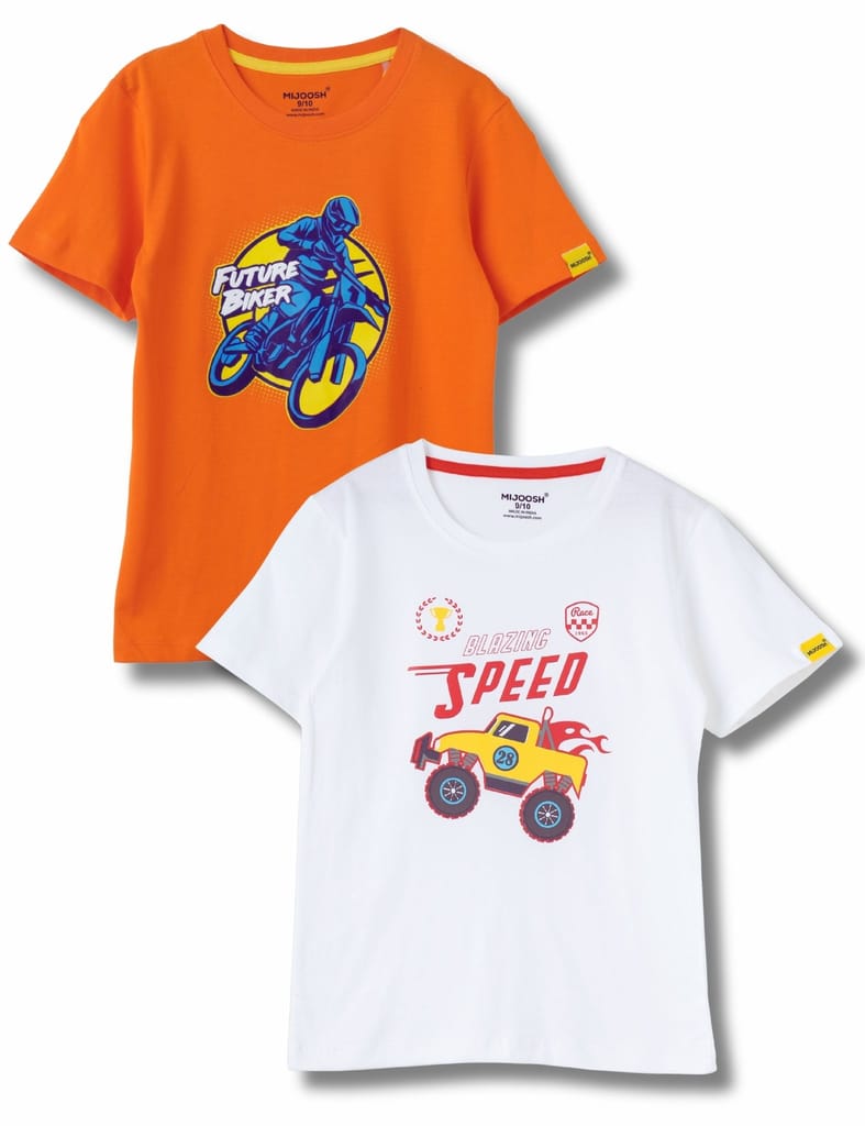 Boys T-Shirt White / Scarlet Ibis Orange, Soft Cotton, Ages 7-14 (2pcs pack) view 2